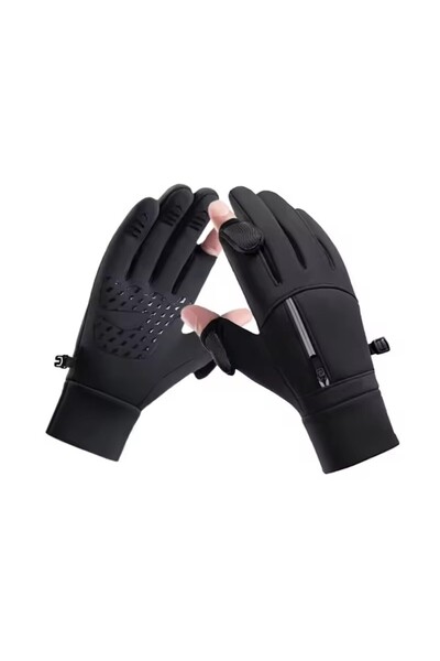 Choice4 M Two Black 1 Pair of Winter Flip Style Reflective Zipper Pocket Glov...