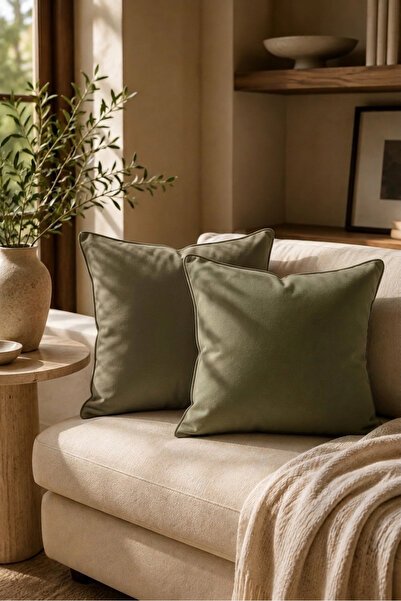 desenizmir Double Sided Decorative Throw Pillow Cover Olive Green 2-Piece
