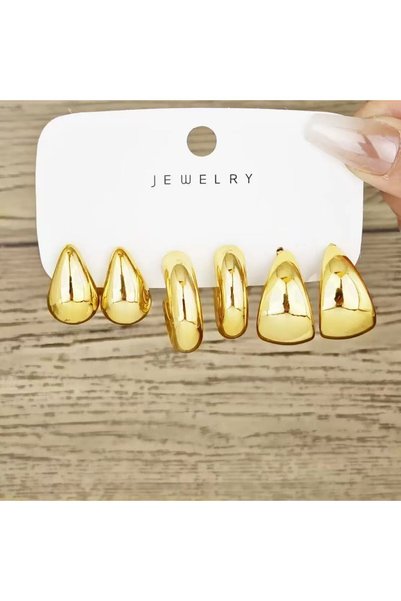 Choice J0701327-2 6pcs Chunky Gold Plated Waterdrop Hoop Earring Set For Wome...