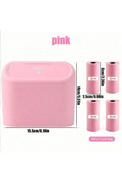 Choice5 Pink Kit Car Trash Can with Lid - 4 Rolls of Garbage Bag, Leak-Proof,...