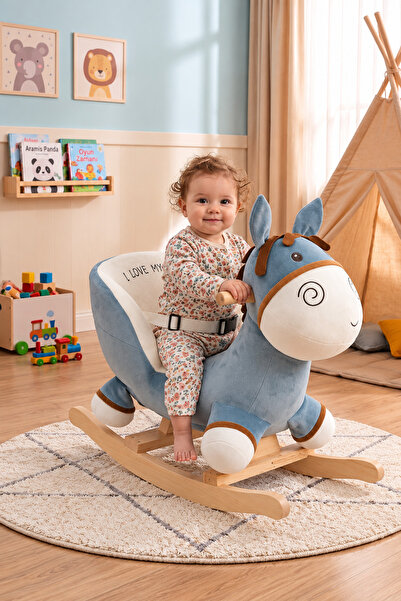 Tommybaby Educational Plush Rocking Horse with Wooden Legs Rocking Donkey
