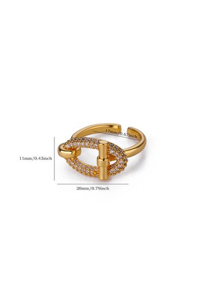 Choice resizable JZ6778G Stainless Steel Oval Hollow Zircon Open Rings For Wo...