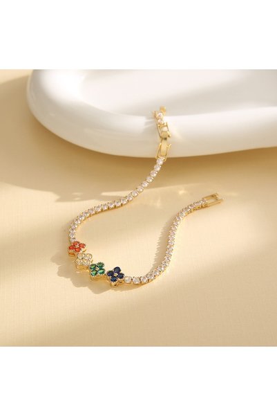 Choice Hot Stamping 1Pc Four-Leaf Flower Stainless Steel Women's Bracelet, Hi...