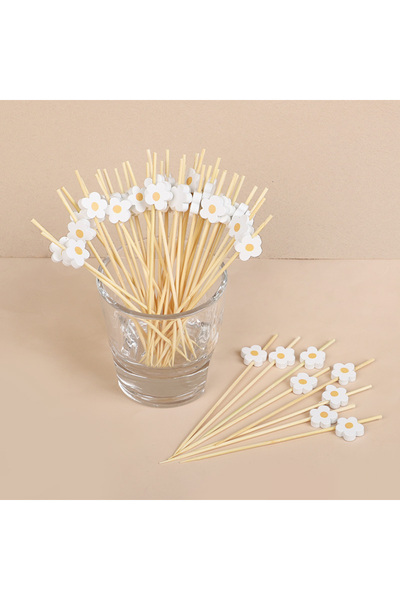 Choice 100Pcs 100Pcs Daisy Flower Bamboo Food Picks Disposable Dessert Fruit ...