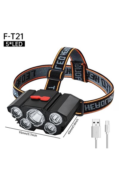 Choice1 F-T21-5LED Waterproof Head-Mounted Flashlight Usb Rechargeable Led He...