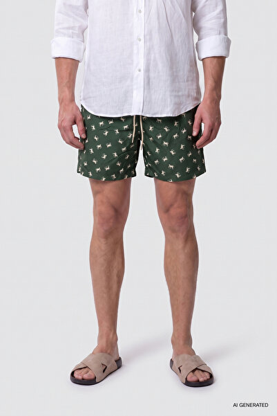 D'S Damat Ds Damat Σορτς Μαγιό Χακί Κανονικής Εφαρμογής