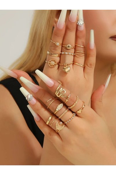 Choice Gold The 21-piece geometric retro snake-shaped love hollow layered rin...