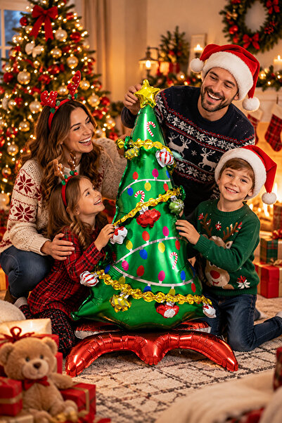 Parti dolabı 1 Ad. Christmas Tree Foil Balloon 120X58 cm New Year Decoration ...