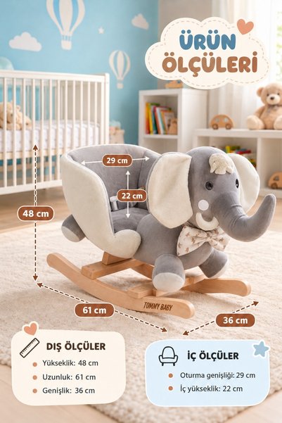 Tommybaby Educational Plush Rocking Horse with Wooden Legs Rocking Donkey