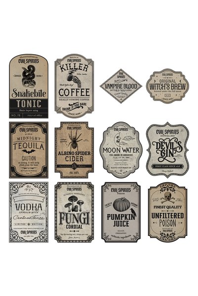 Choice 12pcs stickers 12pcs Vintage Halloween Wine Beverage Bottle Stickers,S...