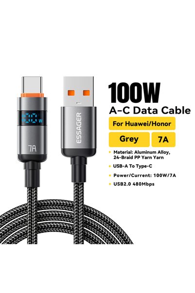 essager 1m 100W A-C Gray 100W Type C to Type C Cable 5A PD Fast Charging USB ...