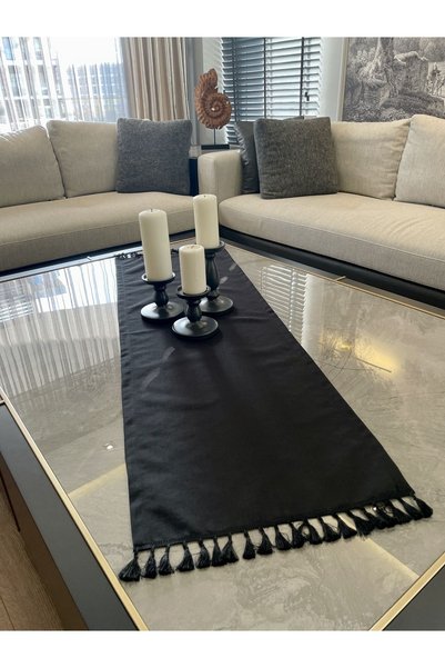 Decamor home Tasseled Black Runner Linen Tasseled Runner