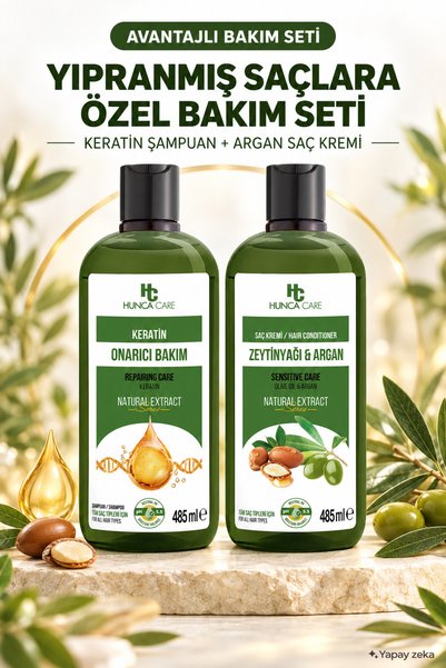 Hunca Care Yıpranmış Saçlara Özel Bakım Seti - Keratin Complex Şampuan ve Arg...