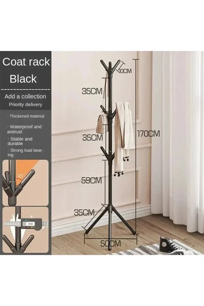 Choice black Vertical Bedroom Clothes And Hats Rack - Floor to Floor Coat Hoo...