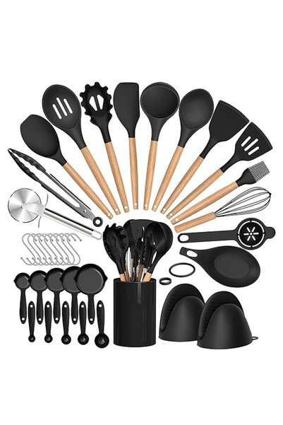 Choice black 36pcs Silicone Utensil Cooking Set with Holder