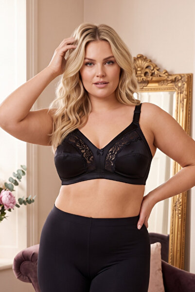 wear treasure D Cup Plus Size Sutien negru fără sârmă, fără burete