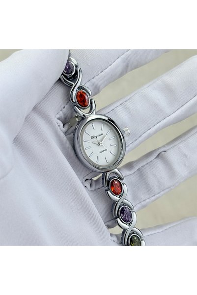 choice2 silver white Elegant Lady's Retro Round Color Gem Rainbow Quartz Watc...