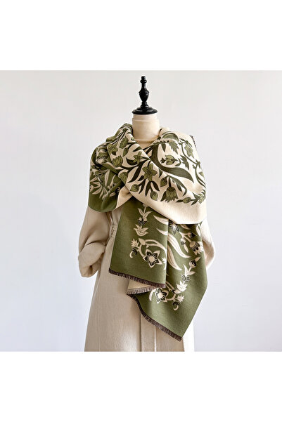 Choice1 green Elegant Women's Floral Jacquard Pashmina Shawl - Winter Thick W...