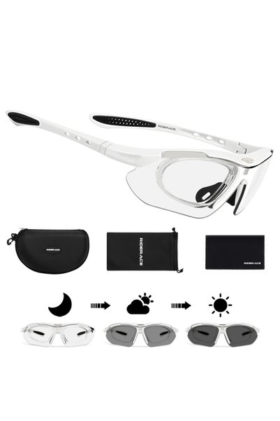 Choice White RIDERACE Cycling Sunglasses Photochromic Sun Glasses MTB Mountai...