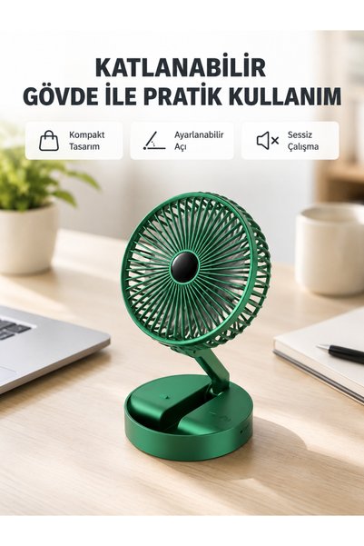 AyPenye Şarjlı Katlanabilir Mini Fan – 3 Kademe Hız Ayarı, Taşınabilir Tasarım