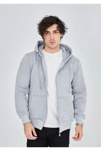 Generic Brand Men's 3 Thread Cotton Hooded Full Zipper Hoodie Sweatshirt with...
