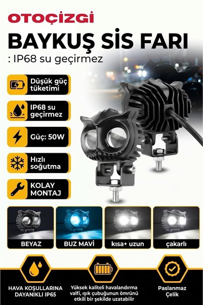 Oto Çizgi BAYKUŞ LED SİS FARI ÇAKARLI 4 FONKSİYON ÇİFT RENK BUZ MAVİ-BEYAZ MO...