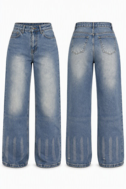 Generic Brand Blugi Dama Wide Leg Talie Înaltă Denim Albastru Vintage Mărimea 38