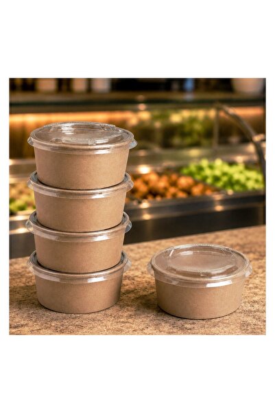 OEM Boluri Kraft cu Capac Transparent 750ml, 5 buc – Pentru Transport Mâncare