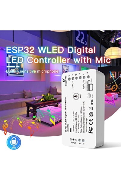 GLEDOPTO Controller LED Digital WLED cu Microfon, GL-C-010WL, ESP32, WiFi, 10...