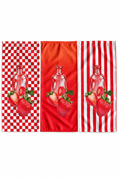Dotamess Fruit Patterned 3-Piece Kitchen Towel Set 30X50 cm Strawberry Patterned Red