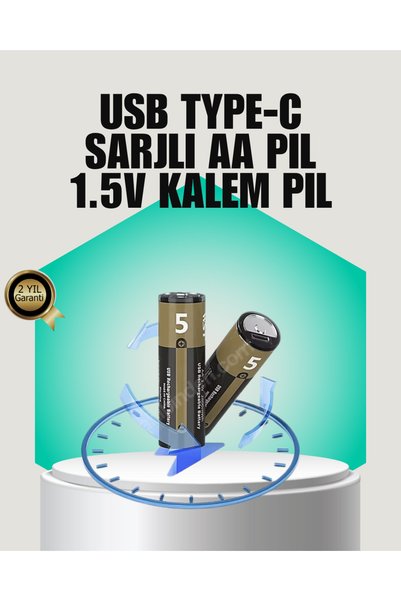 Eco Lounge 1.5V AA Şarjlı Lityum Pil | 1000+ Kez Şarj Edilebilir | Hızlı Type-C Şarj (2 Adet)