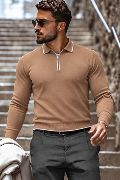 comstar Men's Half-Zip Casual Brown Sweater