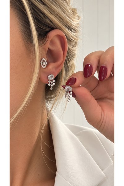 GLARE JEWELRY CO Yağmur Bulutu Modeli Mini Zirkon Taşlı Xp Paslanmaz Çelik Küpe