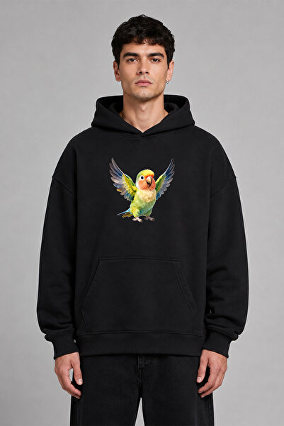 VSRN Φούτερ με κουκούλα Cici Bird Design με προεκτυπωμένο σχέδιο, μαύρο, over...