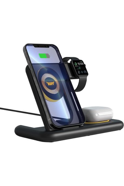 TAKYAKIŞTIR Buff BL40 5in1 Telefon Watch Kulaklık Tutucu Kablosuz Led Işıklı Hızlı Şarj Standı