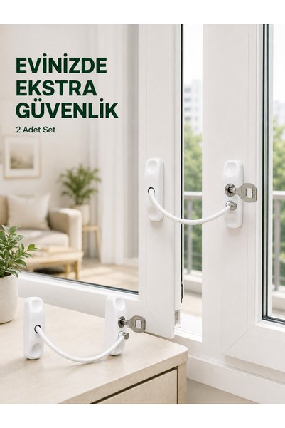 ucuzteknom Cable Window Lock Safety Device with Key for Child Safety 2 Pieces