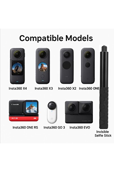 ART3 Görünmez Selfie Çubuğu, Insta360 X3, X2, X4, X5, ONE RS, GO 3, One X, Evo ile Uyumlu, Alüminyum Katl