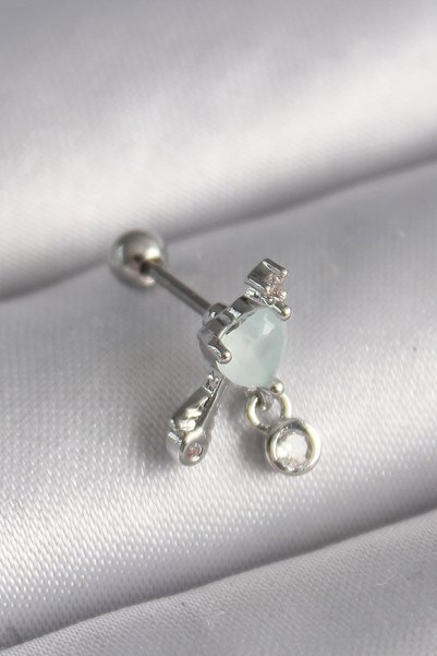 Acousticworld 316L Steel Silver Color White Minelik Heart Dangle Zircon Stone...