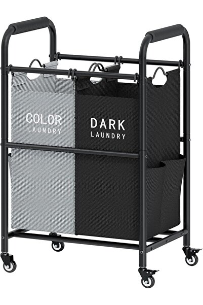 Tajsoon 2 Bag Laundry Sorter Cart, Laundry Hamper Sorter Basket with Heavy Du...