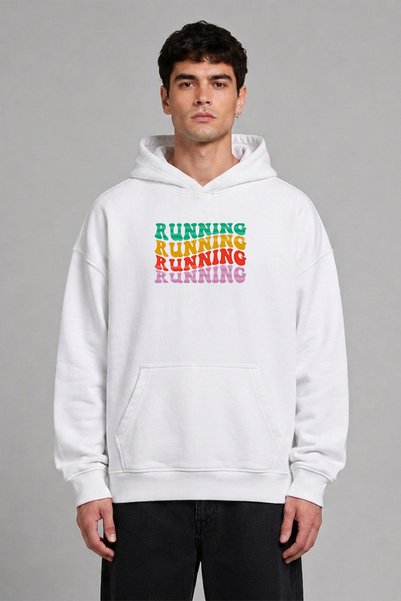 VSRN Running Running 2 Design Pre-Printed Oversize White Hooded Sweatshirt