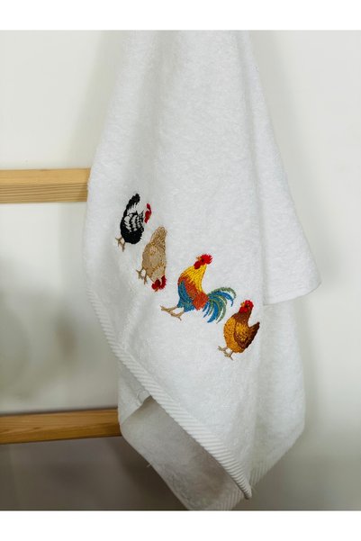 HOME OF BLOSSOM White Cotton Farmhouse Embroidered Towel 50X90Cm