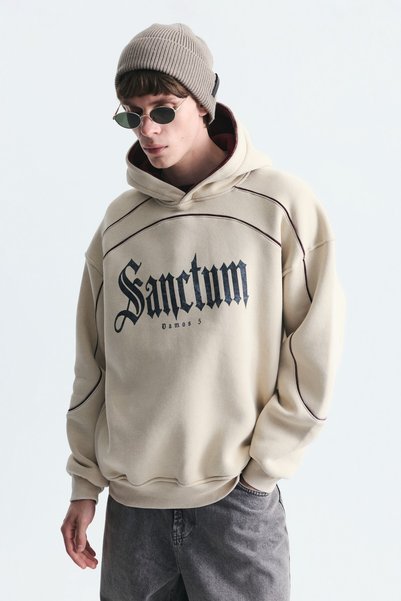 VAMOSCLO Boxy Fit Printed Hooded Sweatshirt