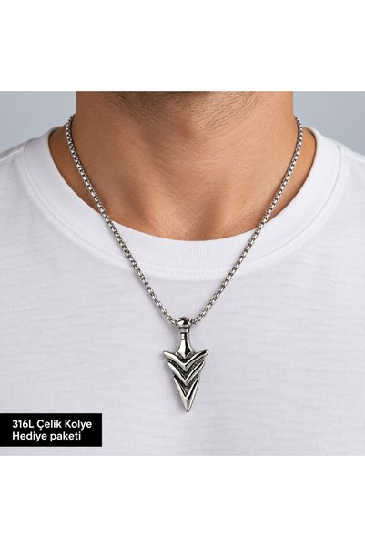 HER ŞEY NOTA www.herseynota.com 316L Steel Men's Necklace Arrowhead Shaped 60...