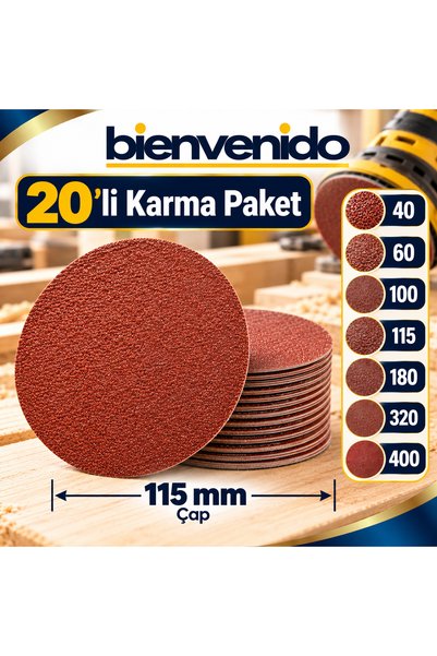 Bienvenido 20 Adet Cırt Zımpara Kağıdı El Zımparaları Seti 115 Mm Avuç Içi Sp...
