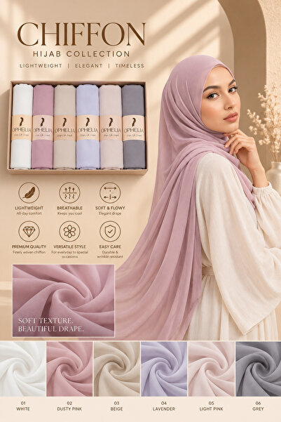 Ophelia Chiffon Hijab Set Bundle – Soft Lightweight Everyday Scarves