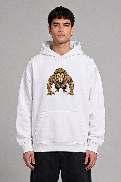 VSRN Dedicated Aslan Gym Design Pre-Printed Oversize White Hooded Sweatshirt