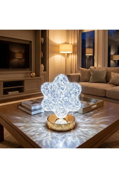 Kristal Masa Çiçek Model Kristal LED Masa Lambası – Dokunmatik, 3 Renk Işık M...