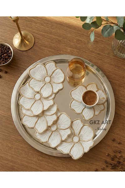 gkzglass home dekor 6 Adet Keten Kumaş Üzeri Nakışlı Kahve Yanı Kokteyl Peçet...