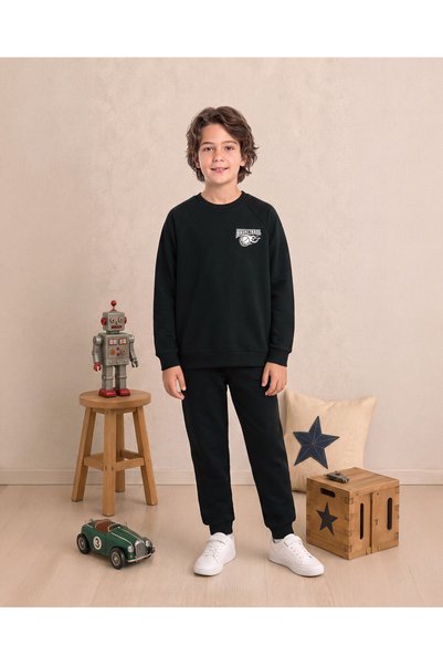 Elsima Boys & Teenagers Interlock Basketball Printed Black Long Sleeve Pajama...