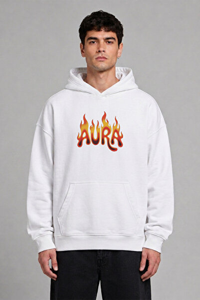 VSRN Φούτερ με λευκή κουκούλα σε σχέδιο Aura Flame, με προεμπριμέ σχέδιο και ...